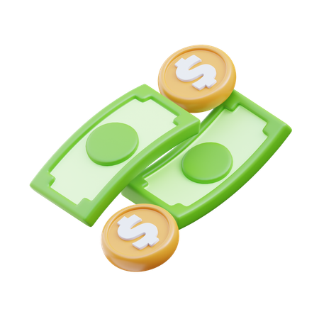 Dinero en efectivo con moneda  3D Icon