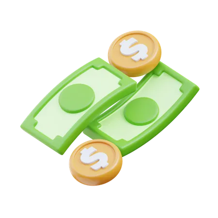 Dinero en efectivo con moneda  3D Icon