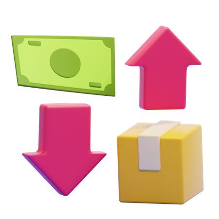 Dinero abajo precio bienes arriba  3D Icon