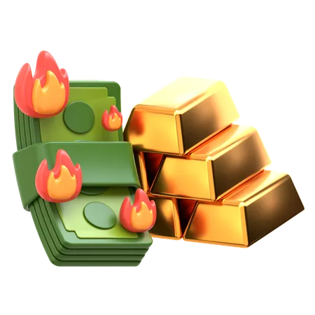 Dinero quemado y oro  3D Icon