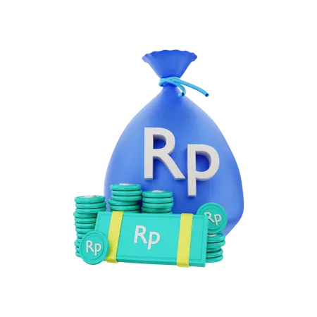 Dinero en rupias con una bolsa  3D Illustration