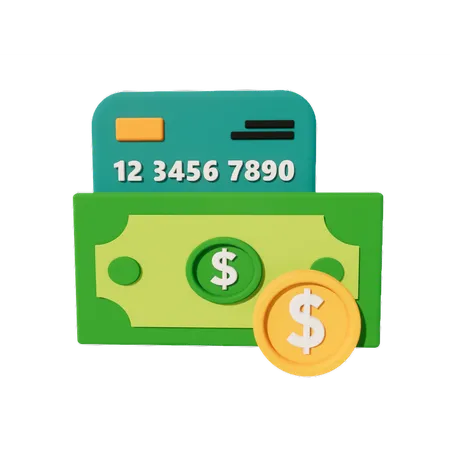 Dinero y tarjeta de cajero automático  3D Icon