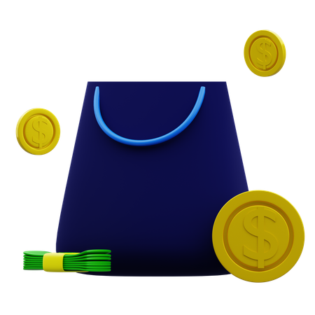 Dinero y una bolsa  3D Icon