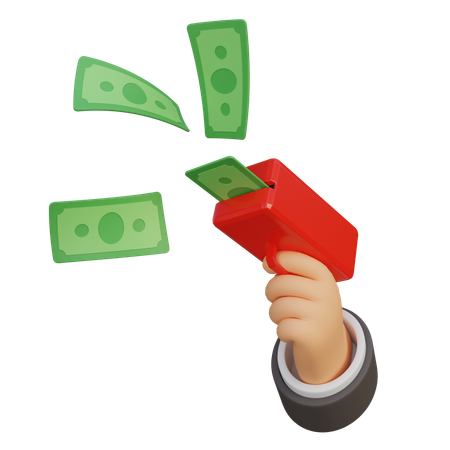 Money Gun despejando notas de dinheiro  3D Icon