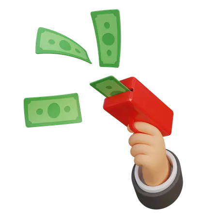 Money Gun despejando notas de dinheiro  3D Icon