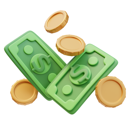 Dinheiro com moedas  3D Icon