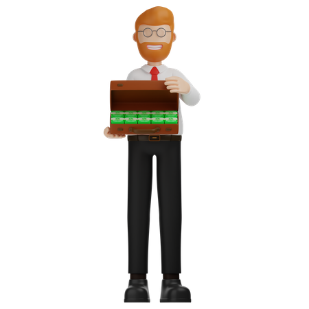 Dinheiro de notas de homem e mala  3D Icon