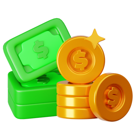 Dinheiro e moeda de ouro  3D Icon