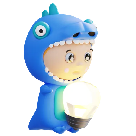 Dino hielt die Lampe  3D Illustration