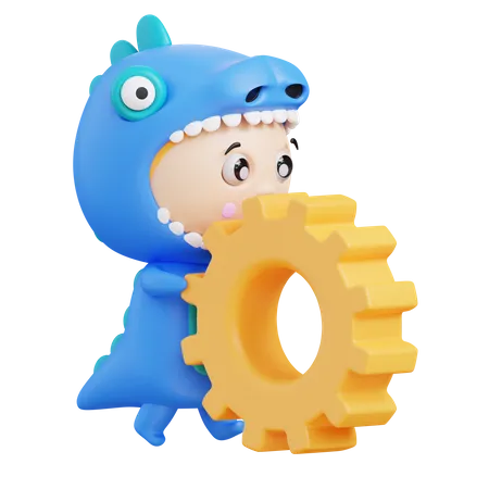 Dino Holding Gear  3D Illustration