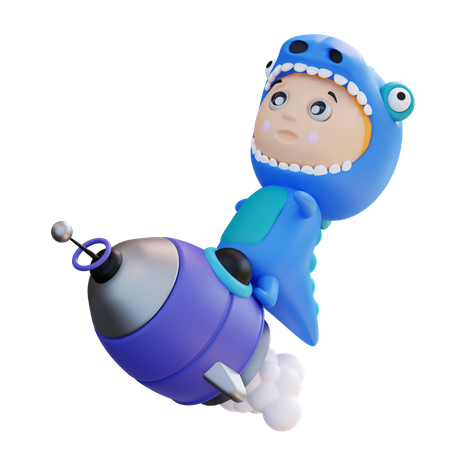 Dino Riding a rocket  3D Illustration