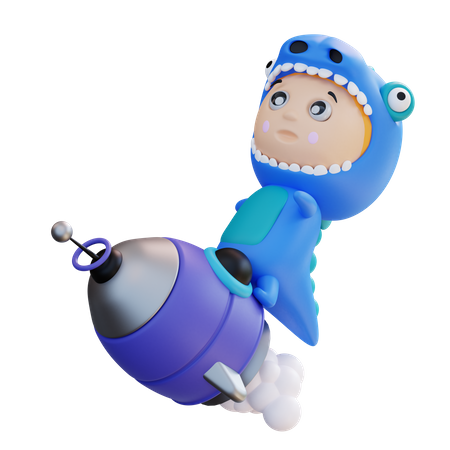 Dino Riding a rocket  3D Illustration