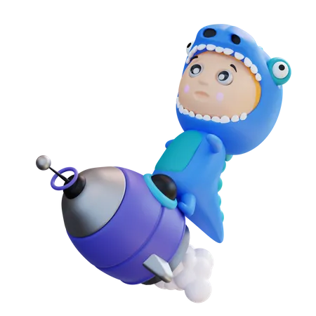 Dino Riding a rocket  3D Illustration