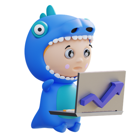 Dino trabajando frente a la computadora portátil  3D Icon