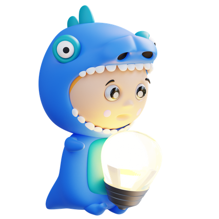 Dino Was Holding The Lamp  3D Illustration