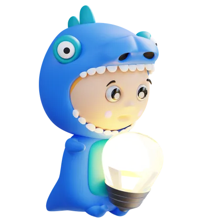 Dino Was Holding The Lamp  3D Illustration