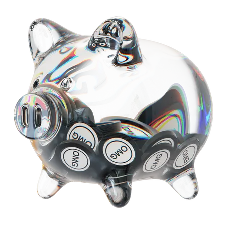 Omg Clear Glass Piggy Bank con pilas decrecientes de criptomonedas  3D Icon