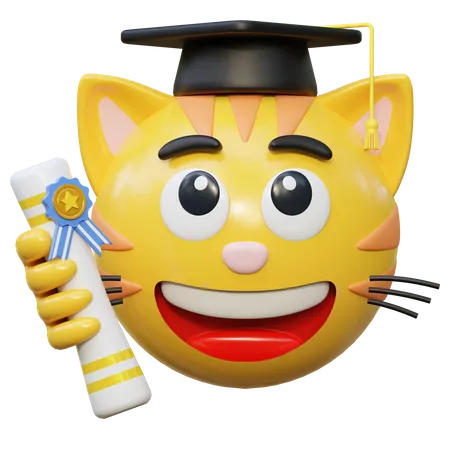 Cat Diploma Graduation Cap Emoticon 3 D Icon Illustration 3D Icon