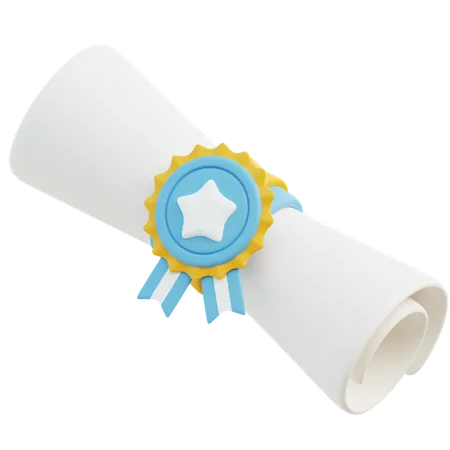 A Simple Yet Elegant 3 D Image Of A White Diploma Scroll Tied With A Blue And Yellow Ribbon Representing Academic Accomplishments 3D Icon
