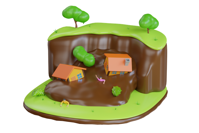 Disaster caused due to soil erosion  3D Icon