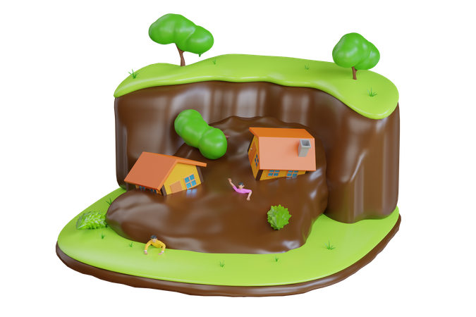 Disaster caused due to soil erosion  3D Illustration