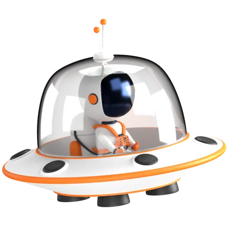 Disco voador de astronauta  3D Illustration