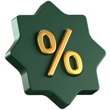 3 D Icon Of A Green Discount Tag With A Gold Percent Sign In The Center 3D Icon
