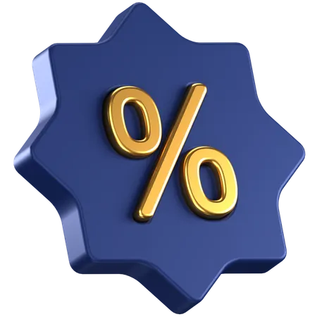 3 D Icon Of A Blue Discount Tag With A Gold Percent Sign In The Center 3D Icon