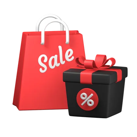 Sale Shopping Bag With Gift Box Present For Commerce Social Media Promotion 3 D Icon Illustration Design 3D Icon