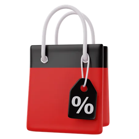 3 D Rendering Of Black Friday Gift Bag With Discount Tag Icon 3D Icon