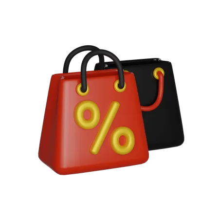 Black Friday Shopping Bags With Discount Price Special Sale Present 3 D Render Icon 3D Icon