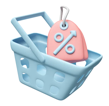 3 D Discount Sales Icon For Shopping Online With Shopping Cart Basket Price Tags Coupon Isolated Marketing Promotion Bonuses Concept 3D Icon