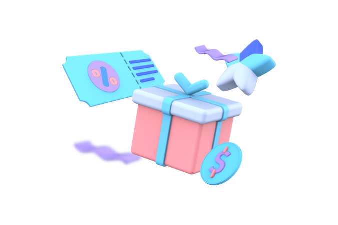 Discount card and gift box  3D Icon