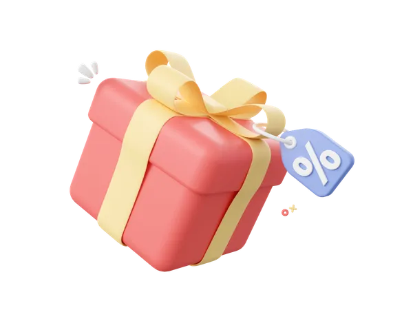 3 D Cartoon Design Illustration Of Gift Box With Discount Tag 3D Icon