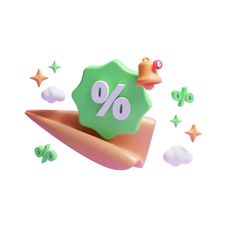 3 D Sale Tag Discount Offer Or 3 D Online Shopping Discount Offer With Notification Bell 3D Icon
