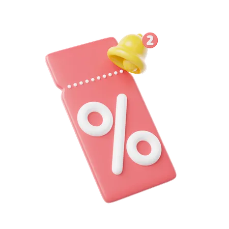 3 D Coupon With Bell Alert Notification Discount Price Tag Floating Isolated On Transparent Special Discounts Time Flash Sale Limited Promotion Offer Concept Cartoon Icon Minimal Smooth 3 D Render 3D Icon