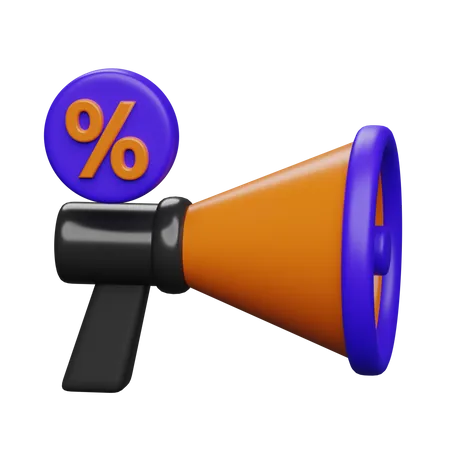 Megaphone With Discount Sign 3 D Render Illustration 3D Icon