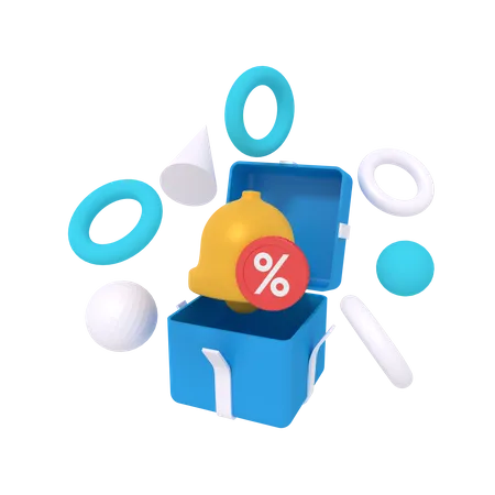 3 D Illustration Of Discount Surprice Notification On Box 3D Icon