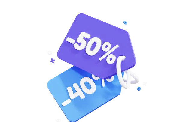 3 D Price Tag With 40 And 50 Off Discount Coupon Or Voucher Promotion Sale Banner Creative Design Poster For Digital Marketing Online Shopping With Offer And Discount Percent 3 D Rendering 3D Illustration