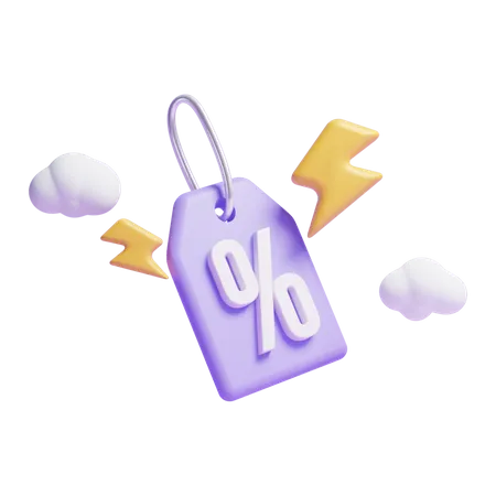 3 D Discount Sale Tag With Lightning Bolt Icon Or 3 D Special Offer Sale Tag With Energy Icon 3D Icon