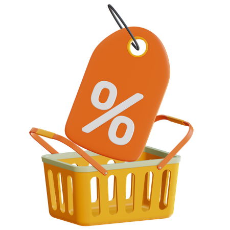 Discount Tag With Shopping Basket  3D Icon