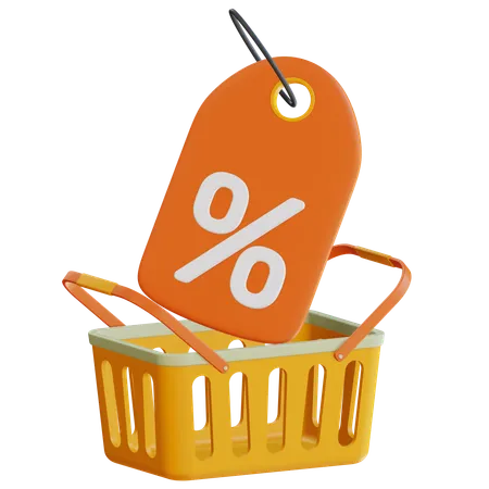 3 D Discount Tag With Shopping Basket Illustration 3D Icon