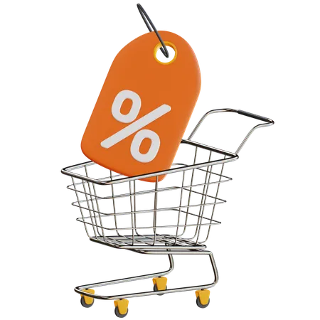 3 D Discount Tag With Trolley Illustration 3D Icon