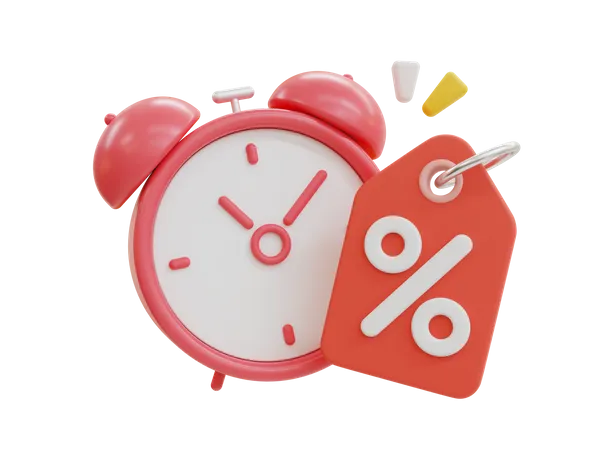 3 D Minimal Discount Time Reminder Shopping Sale Alert Alarm Clock With A Percent Tag 3D Icon