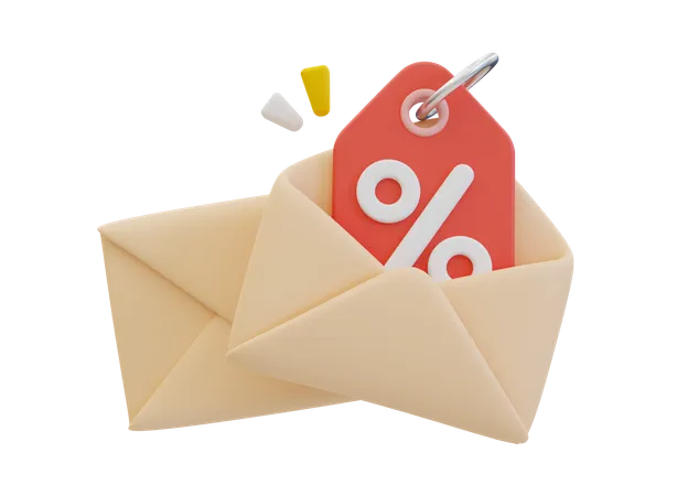 3 D Minimal Discount Time Reminder Shopping Sale Alert Envelope With A Percent Tag 3D Icon