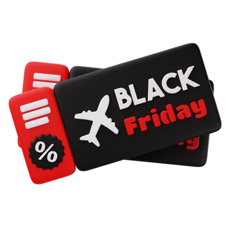 3 D Rendering Of Black Friday Plane Ticket Discount Icon 3D Icon