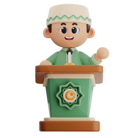 Discurso de un niño musulmán en el podio  3D Icon