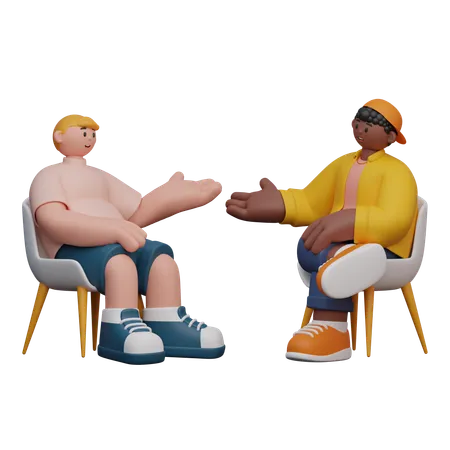 Discussão de pessoas na biblioteca  3D Illustration
