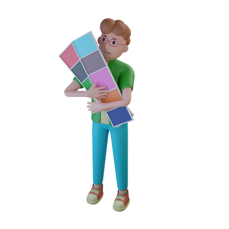 Diseñador sosteniendo paletas de colores  3D Illustration