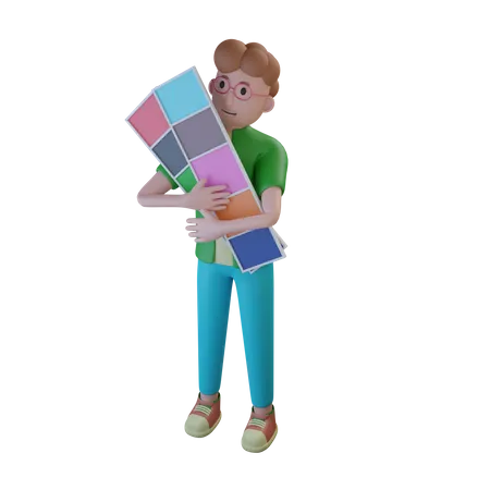 Diseñador sosteniendo paletas de colores  3D Illustration